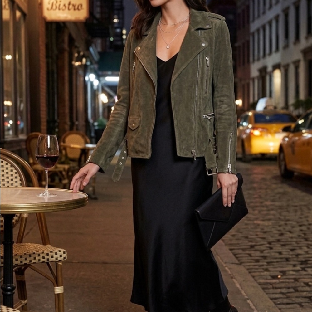 BLANKNYC Jacket XS Suede Olive Green Zip Snap Moto Lined Biker - Picture 15 of 15
